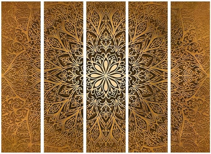 Large Gold Mandala 5 - Panel Double - Sided Room Divider Privacy Screen 225×172cm - Kwikley