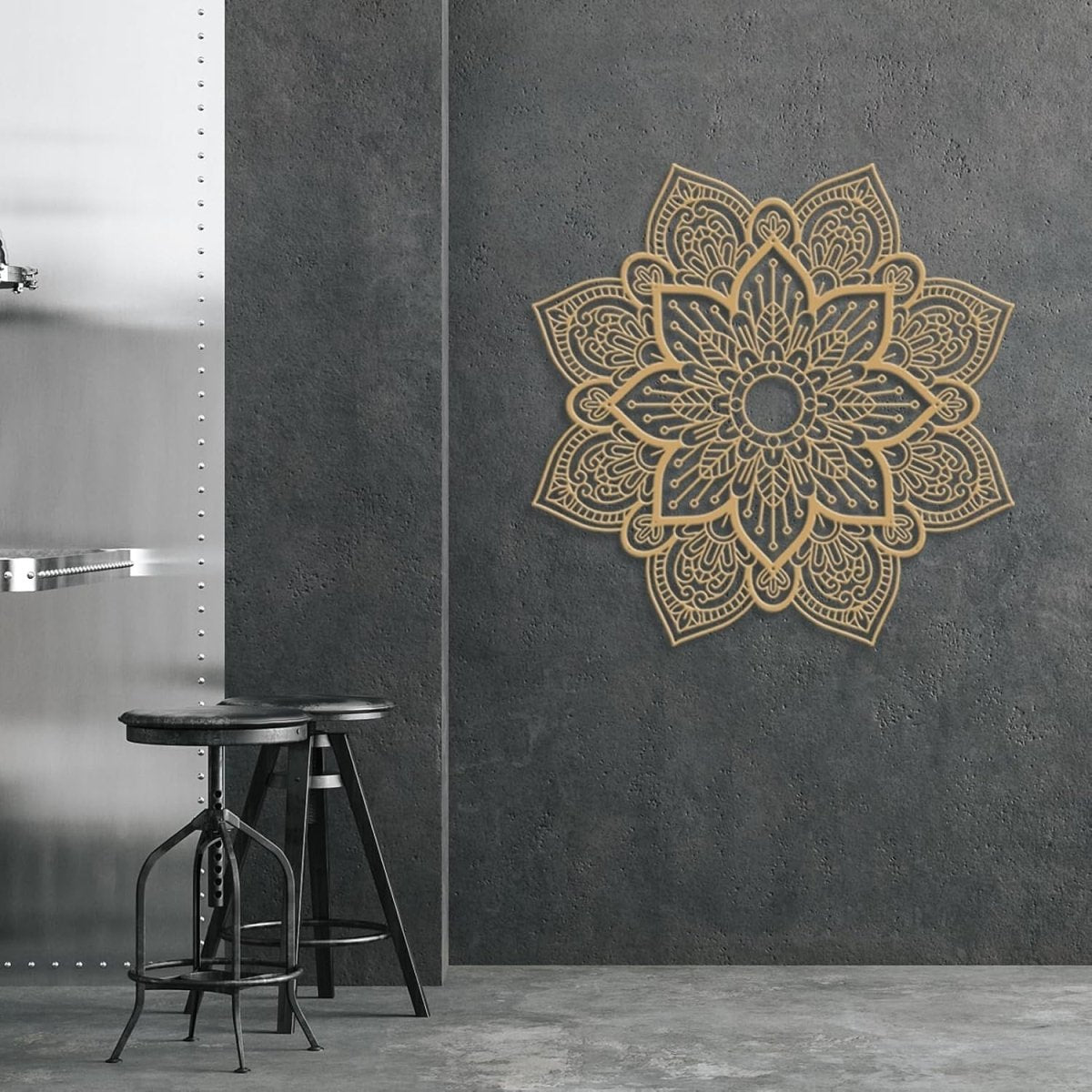 Large Gold Metal Mandala Wall Art 76x76cm 3D Flower Decor - Kwikley