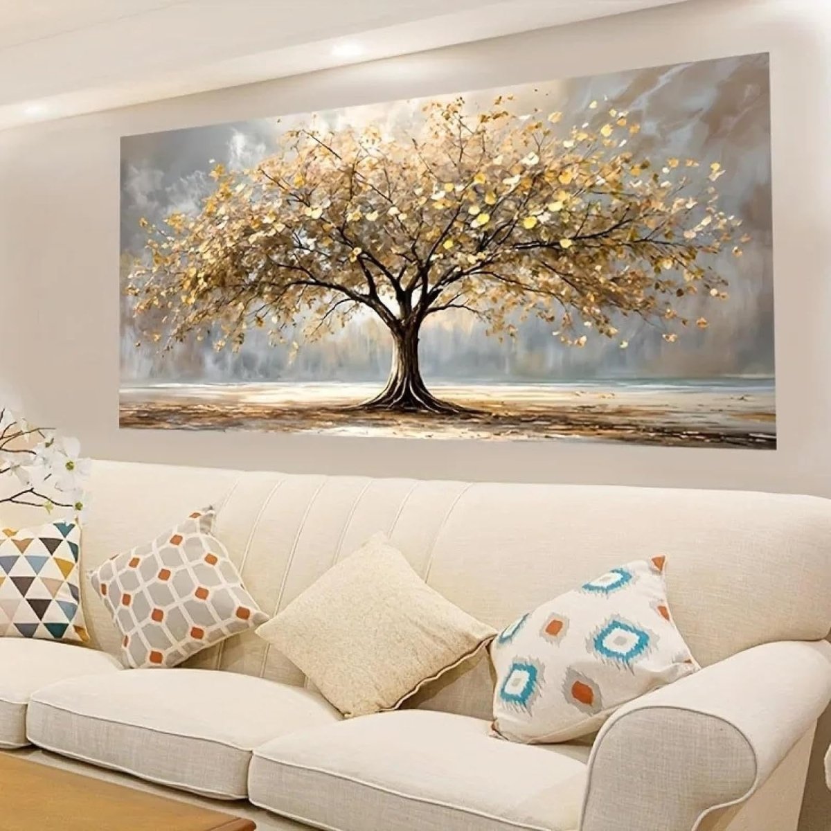 Large Golden Tree Canvas Wall Art 120x60cm Abstract Print - Kwikley