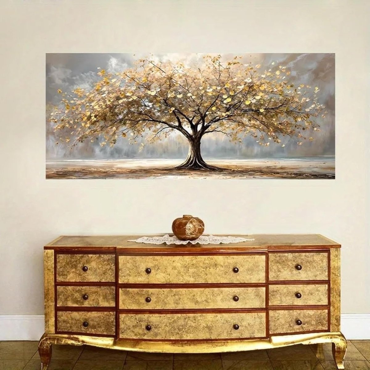 Large Golden Tree Canvas Wall Art 120x60cm Abstract Print - Kwikley