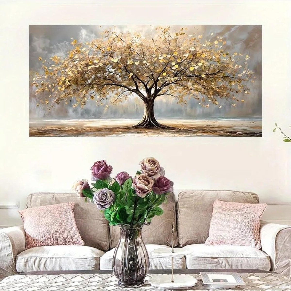 Large Golden Tree Canvas Wall Art 120x60cm Abstract Print - Kwikley