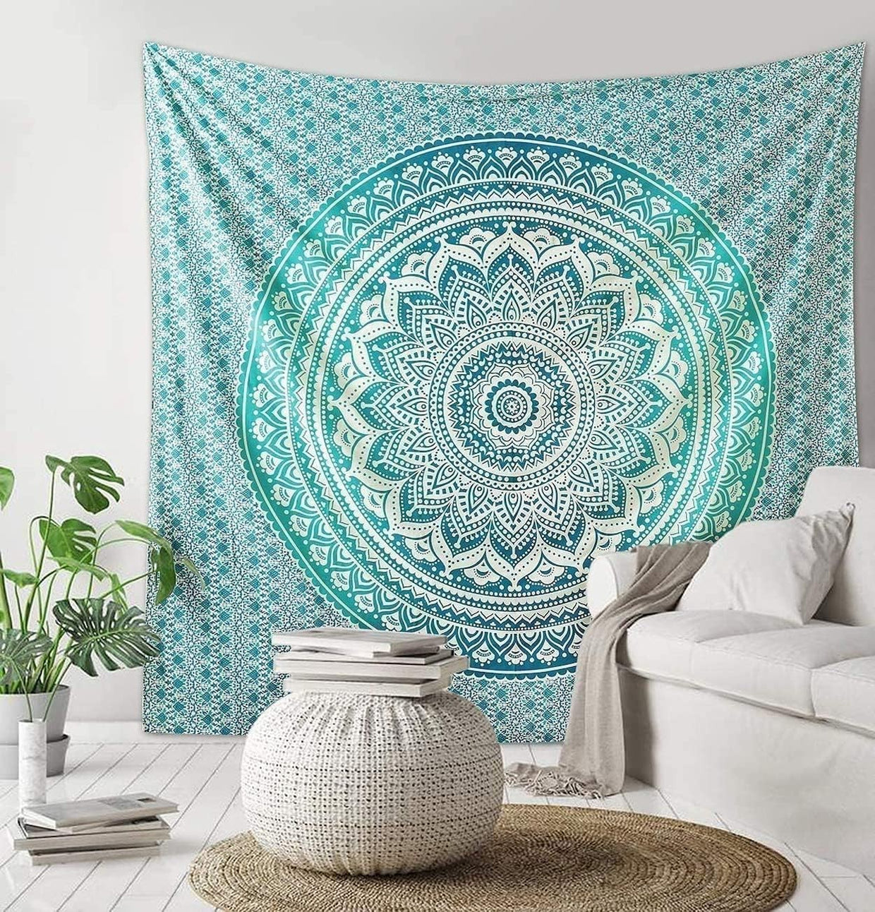 Large Green Ombre Mandala Tapestry 82x92" Cotton Wall Hanging - Kwikley