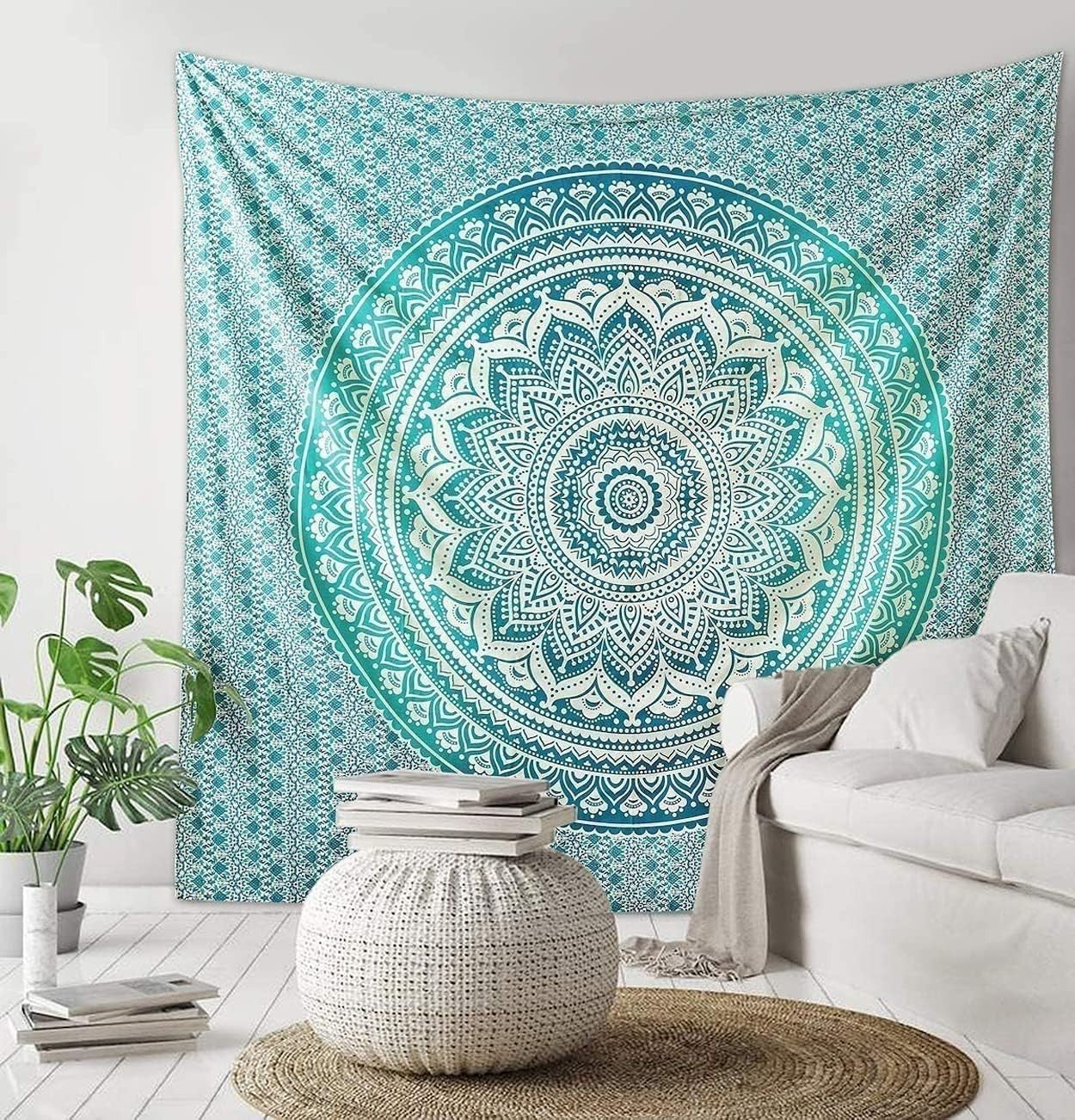 Large Green Ombre Mandala Tapestry 82x92" Cotton Wall Hanging - Kwikley