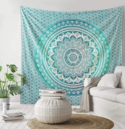 Large Green Ombre Mandala Tapestry 82x92" Cotton Wall Hanging - Kwikley