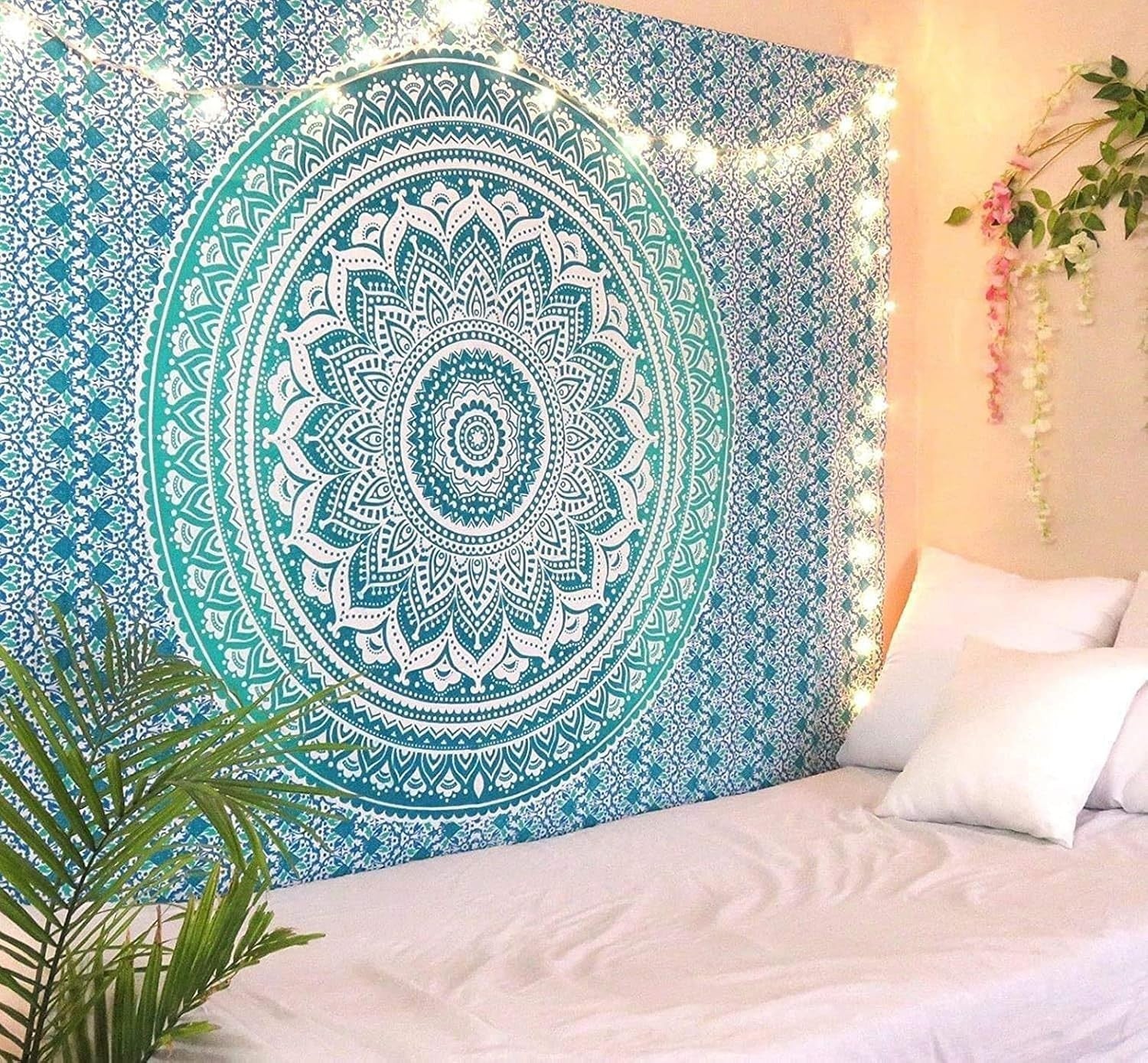 Large Green Ombre Mandala Tapestry 82x92" Cotton Wall Hanging - Kwikley