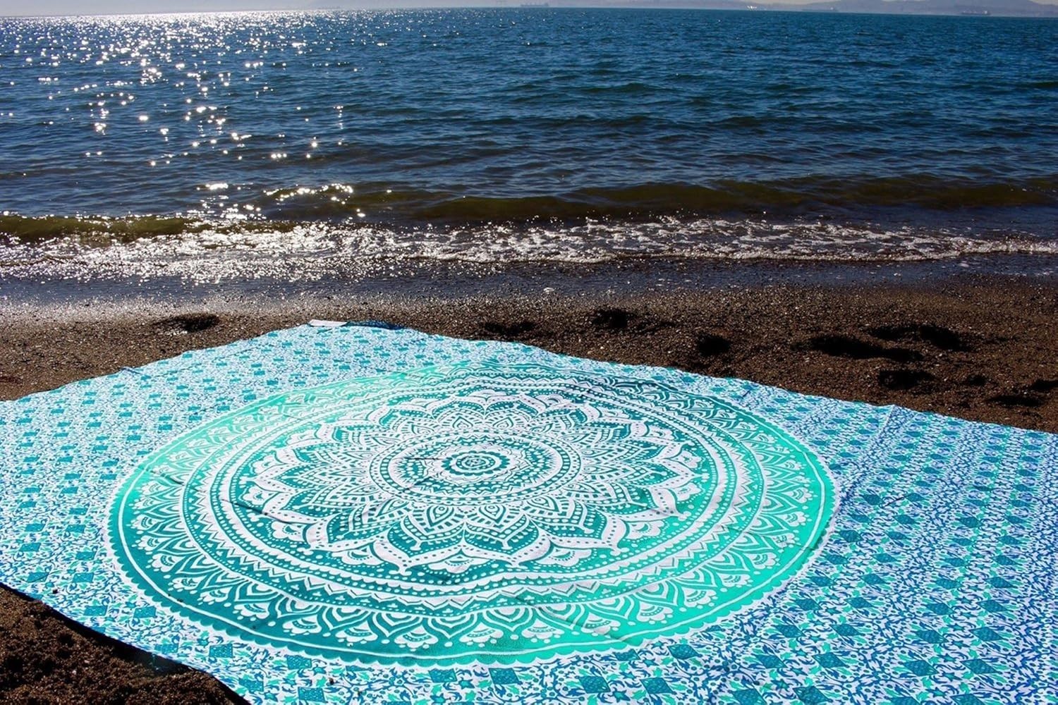 Large Green Ombre Mandala Tapestry 82x92" Cotton Wall Hanging - Kwikley