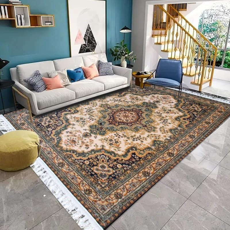 Large Green Traditional Area Rug 200x290cm Washable Non Slip Kashmir Carpet - Kwikley