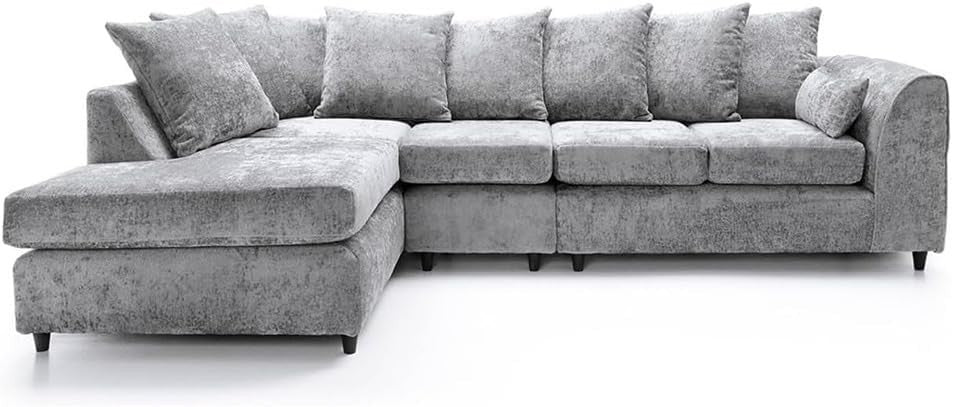 Large Grey 5 - Seater L - Shape Corner Sofa - Deep Seats, Comfy Chenille Lounge - Kwikley