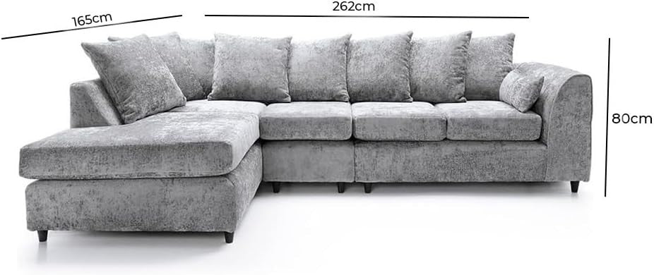 Large Grey 5 - Seater L - Shape Corner Sofa - Deep Seats, Comfy Chenille Lounge - Kwikley