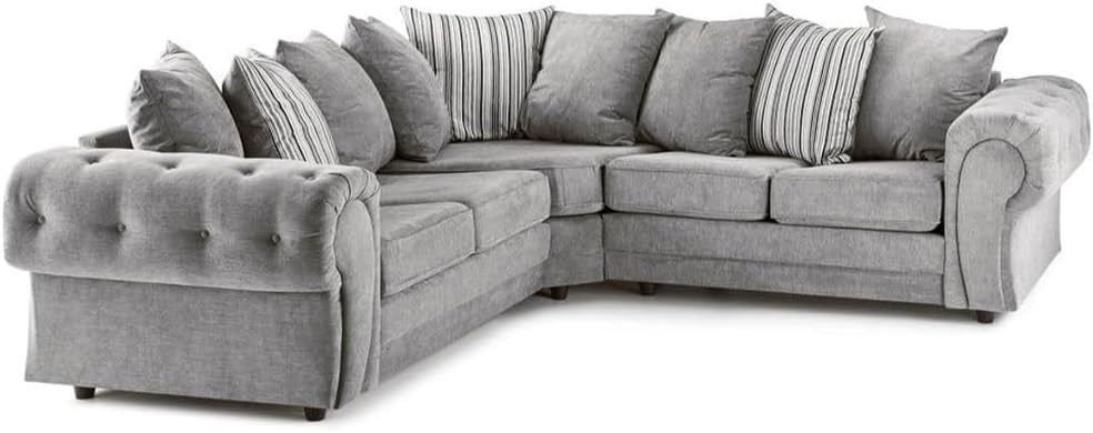 Large Grey Chesterfield Corner Sofa 5 - Seater – Comfy, Removable Covers - Kwikley