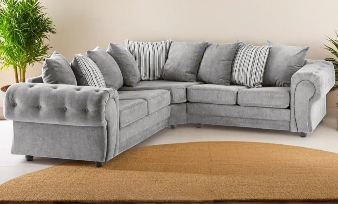 Large Grey Chesterfield Corner Sofa 5 - Seater – Comfy, Removable Covers - Kwikley