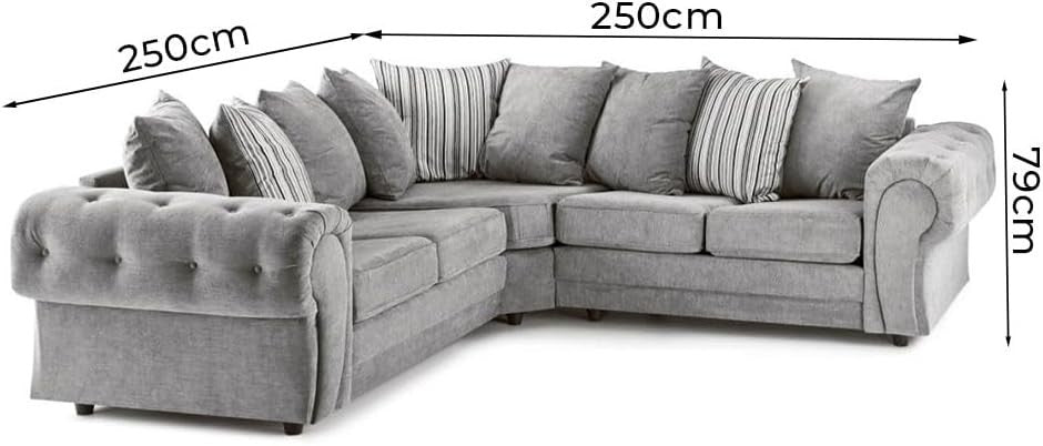 Large Grey Chesterfield Corner Sofa 5 - Seater – Comfy, Removable Covers - Kwikley
