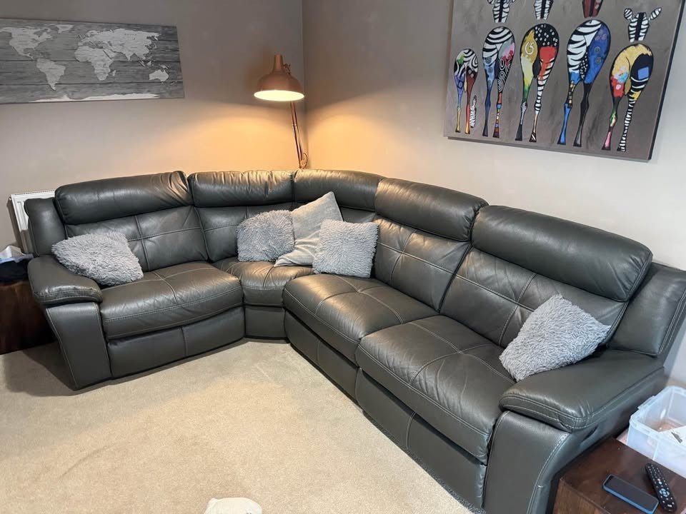 Large Grey Luxe Plush Leather Reclining Corner Sofa (PTP) - Kwikley
