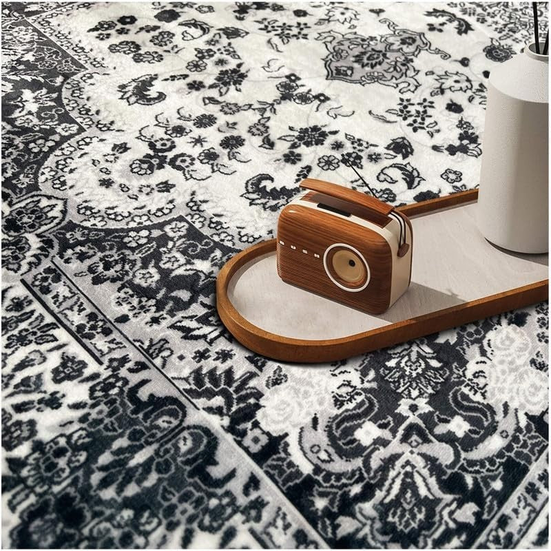 Large Grey Mughal Area Rug 200x290cm Washable Non Slip Traditional Carpet - Kwikley