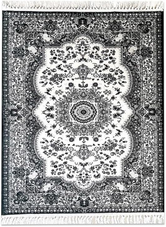 Large Grey Mughal Area Rug 200x290cm Washable Non Slip Traditional Carpet - Kwikley