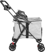 Large Grey Pet Stroller Foldable Dog Cat Pushchair 2 Way Zip Canopy Tray - Kwikley