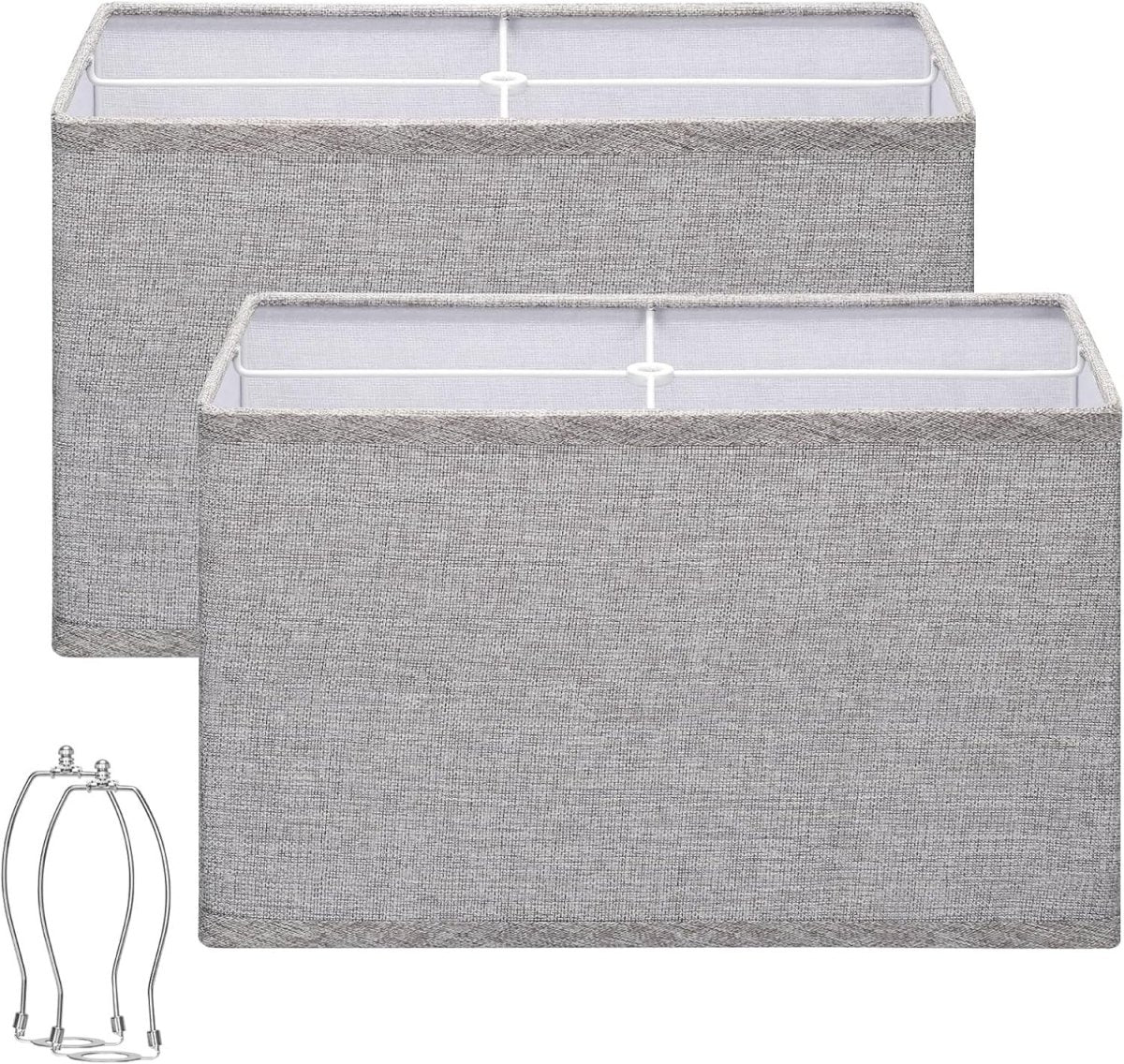 Large Grey Rectangle Lamp Shades Set of 2 Linen Spider Fit 16x8x10 - Kwikley