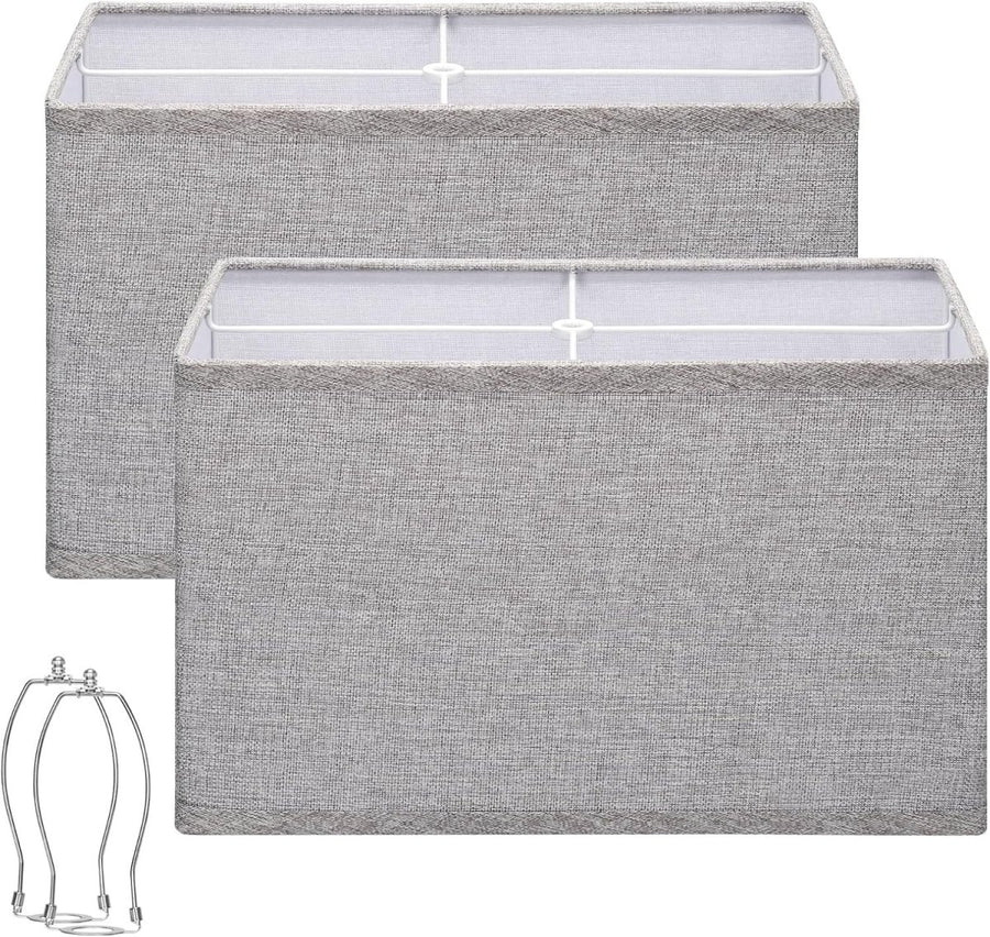 Large Grey Rectangle Lamp Shades Set of 2 Linen Spider Fit 16x8x10 - Kwikley