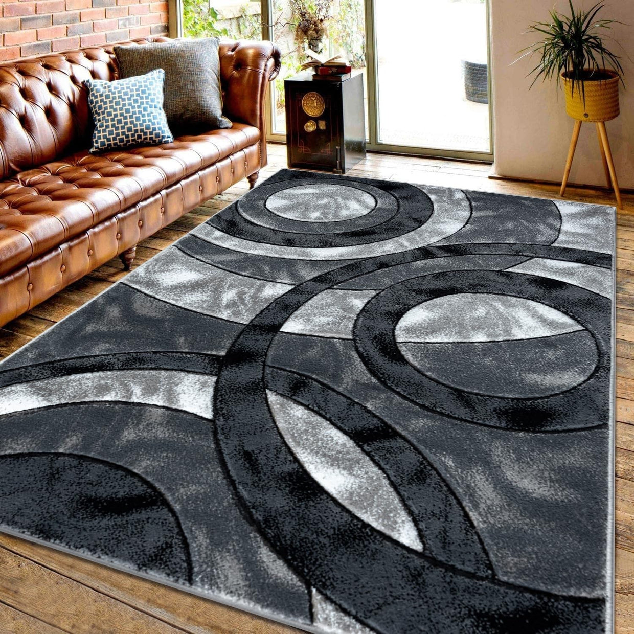 Large Grey Shaggy Area Rug 120x170cm Washable Non Slip Soft Carpet - Kwikley