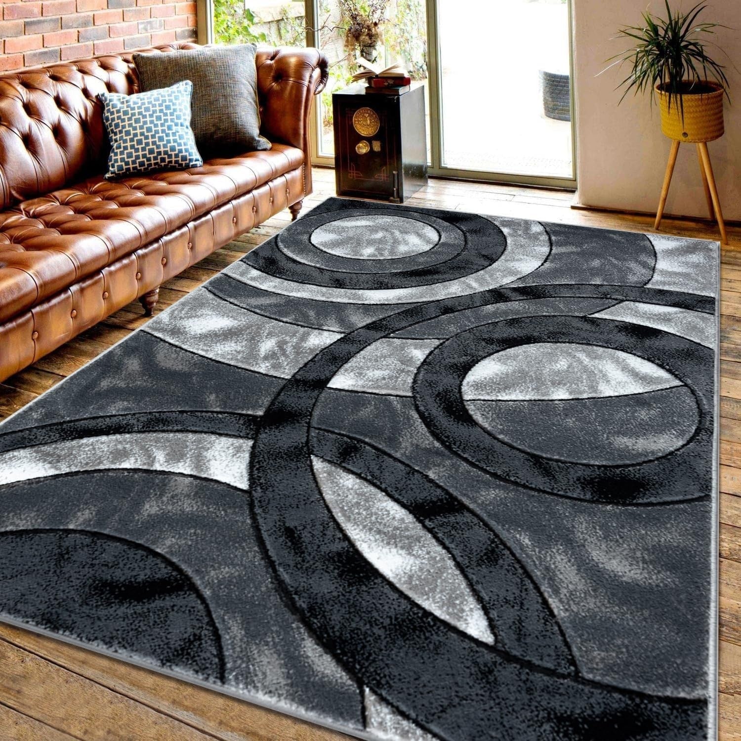Large Grey Shaggy Area Rug 120x170cm Washable Non Slip Soft Carpet - Kwikley