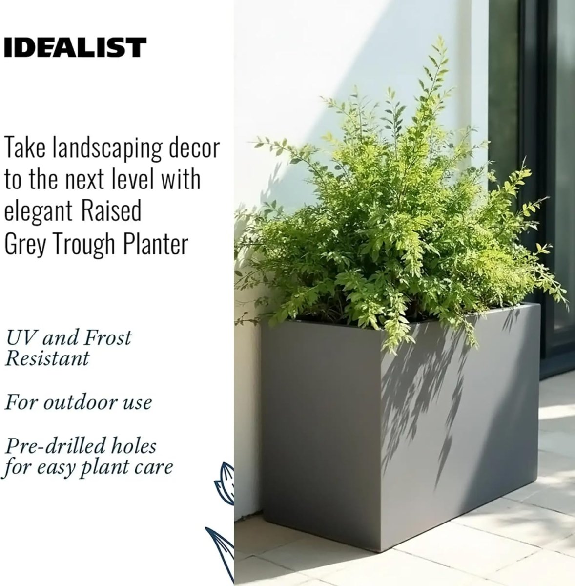 Large Grey Trough Planter 60cm Stone Effect Outdoor Plant Pot - Kwikley