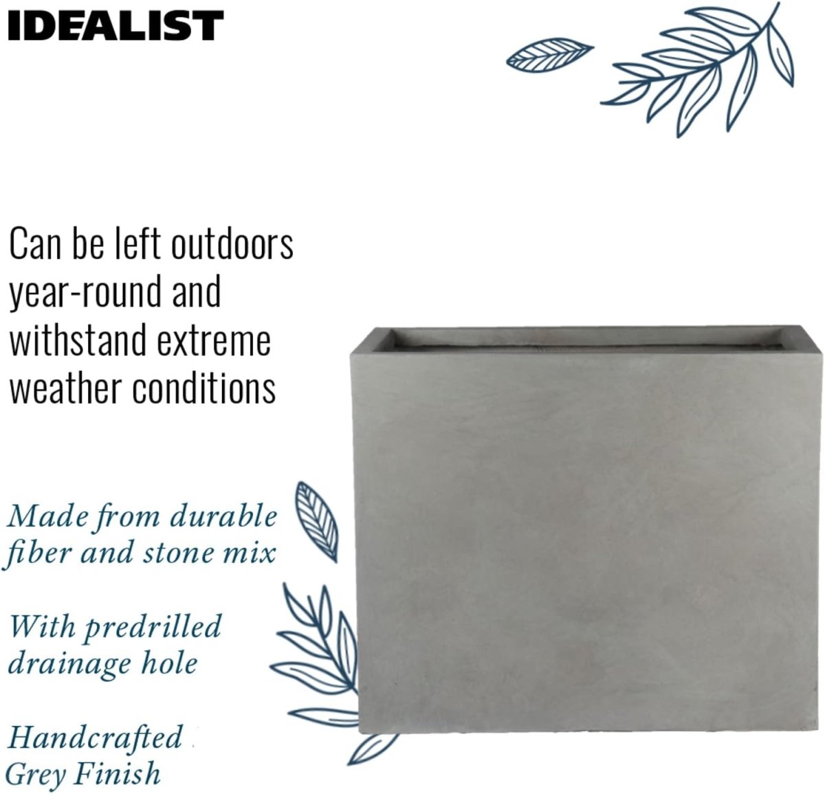 Large Grey Trough Planter 60cm Stone Effect Outdoor Plant Pot - Kwikley