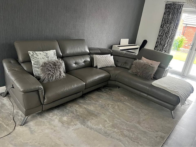 Large Grey/Mushroom Leather Corner Sofa (PTP)