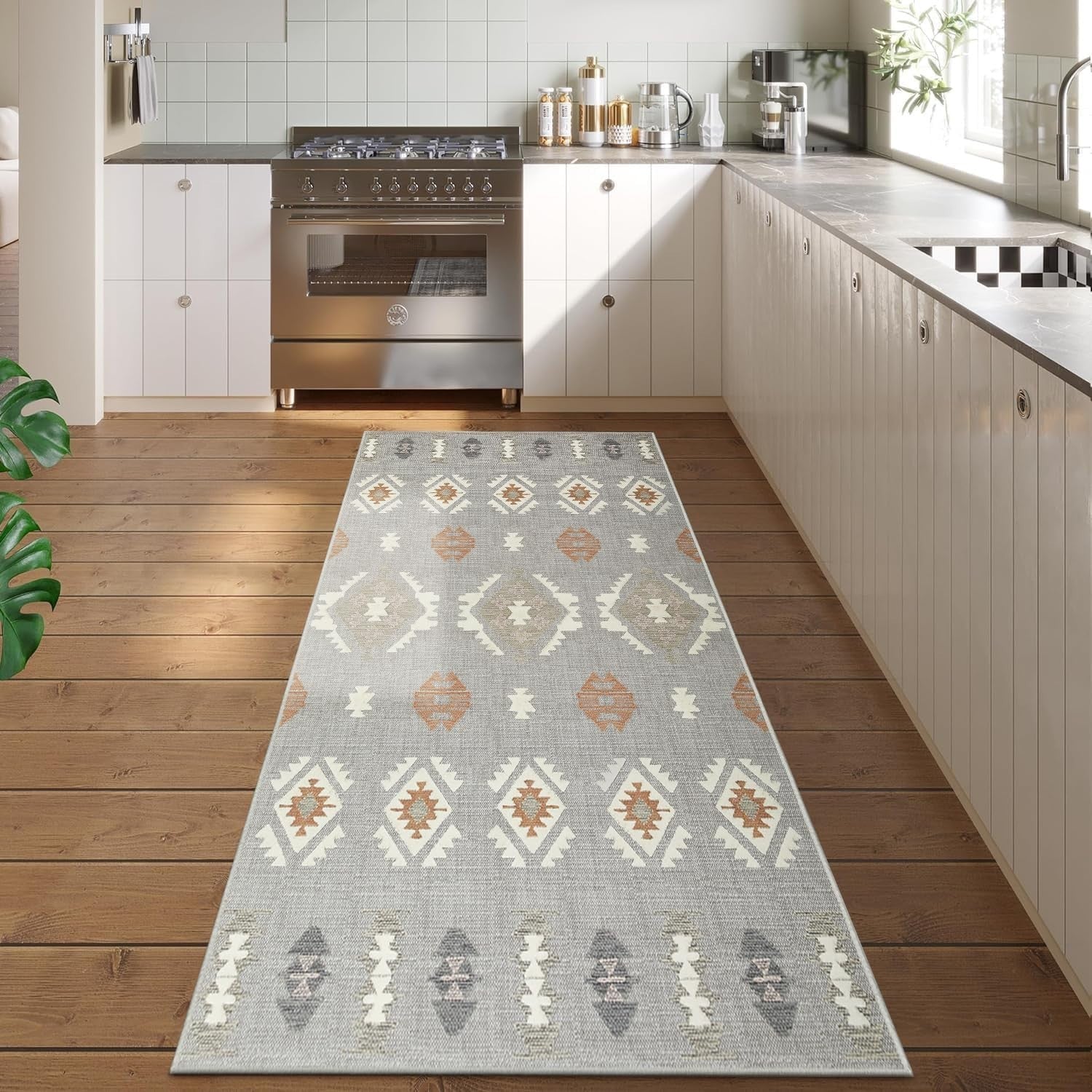 Large Hallway Runner Rug 80x300cm Soft Touch Tribal Pattern Non - Shedding Carpet - Kwikley