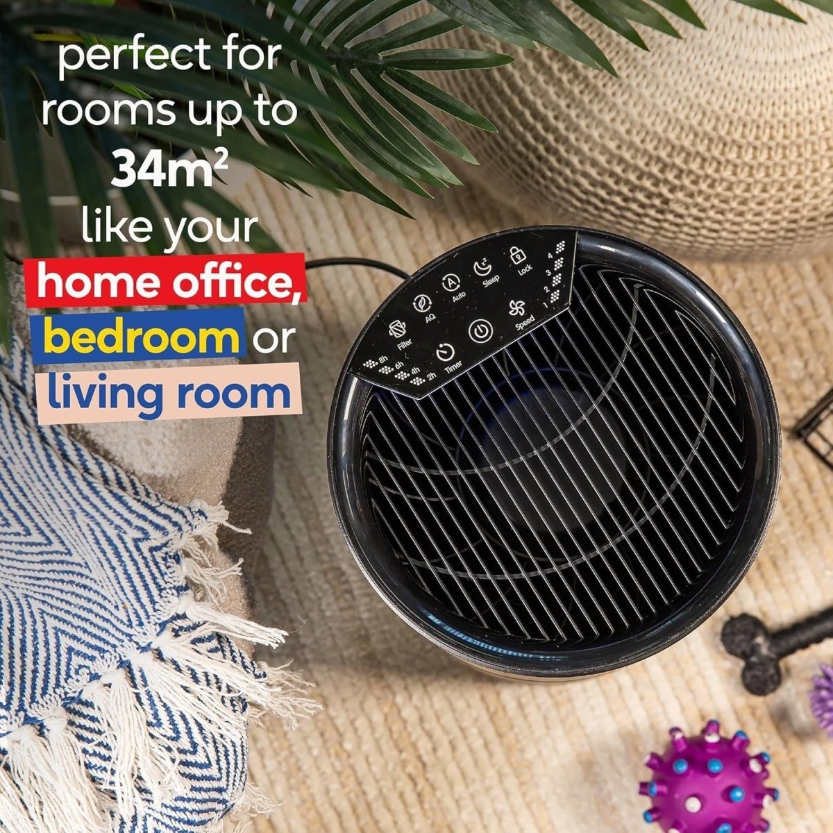 Large HEPA Air Purifier 280m³/h CADR Quiet Carbon Filter Allergy - Kwikley