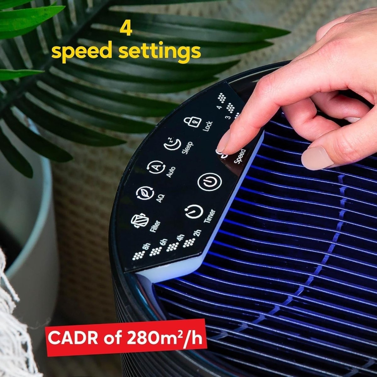 Large HEPA Air Purifier 280m³/h CADR Quiet Carbon Filter Allergy - Kwikley
