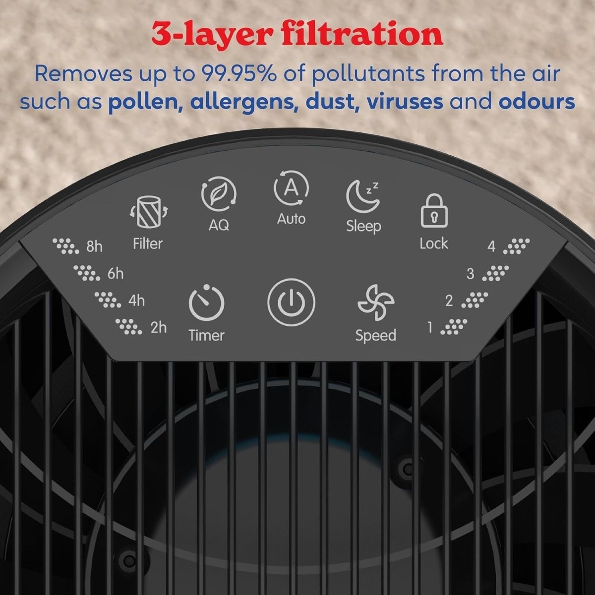 Large HEPA Air Purifier 280m³/h CADR Quiet Carbon Filter Allergy - Kwikley
