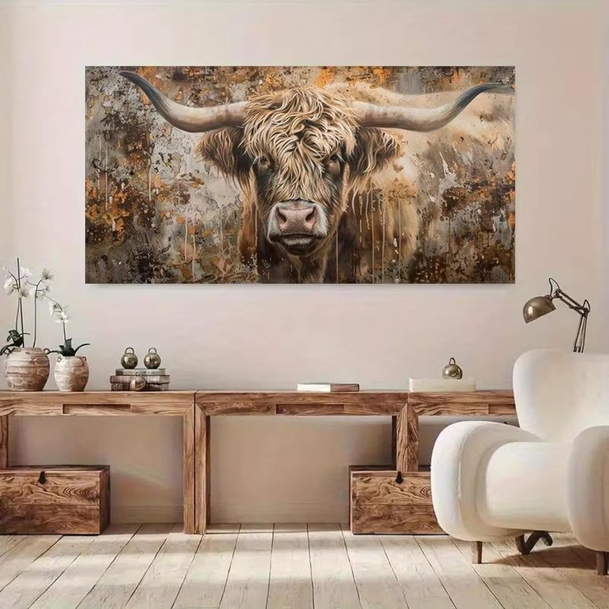 Large Highland Cow Canvas Wall Art Framed 75x150cm - Kwikley