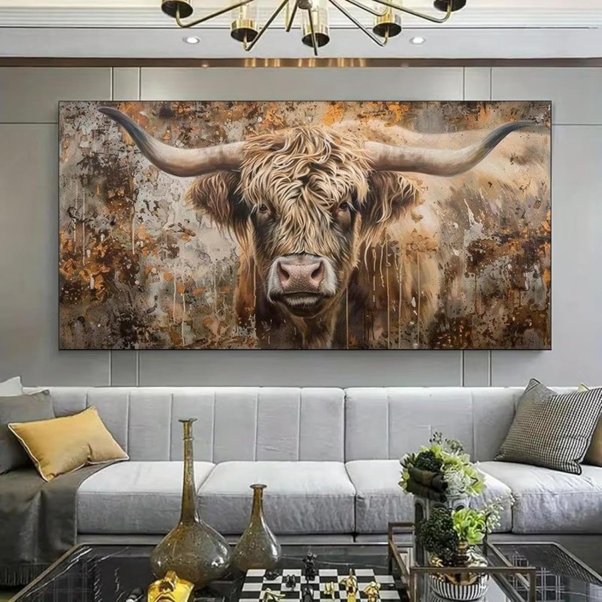 Large Highland Cow Canvas Wall Art Framed 75x150cm - Kwikley