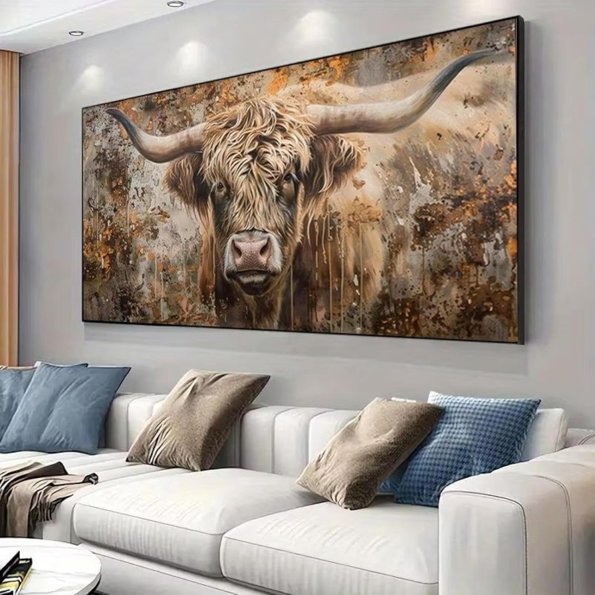 Large Highland Cow Canvas Wall Art Framed 75x150cm - Kwikley