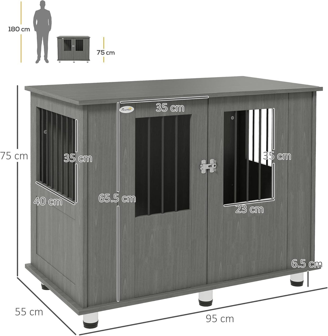 Large Indoor Dog Crate Furniture with Magnetic Doors – 95x55x75cm End Table - Kwikley