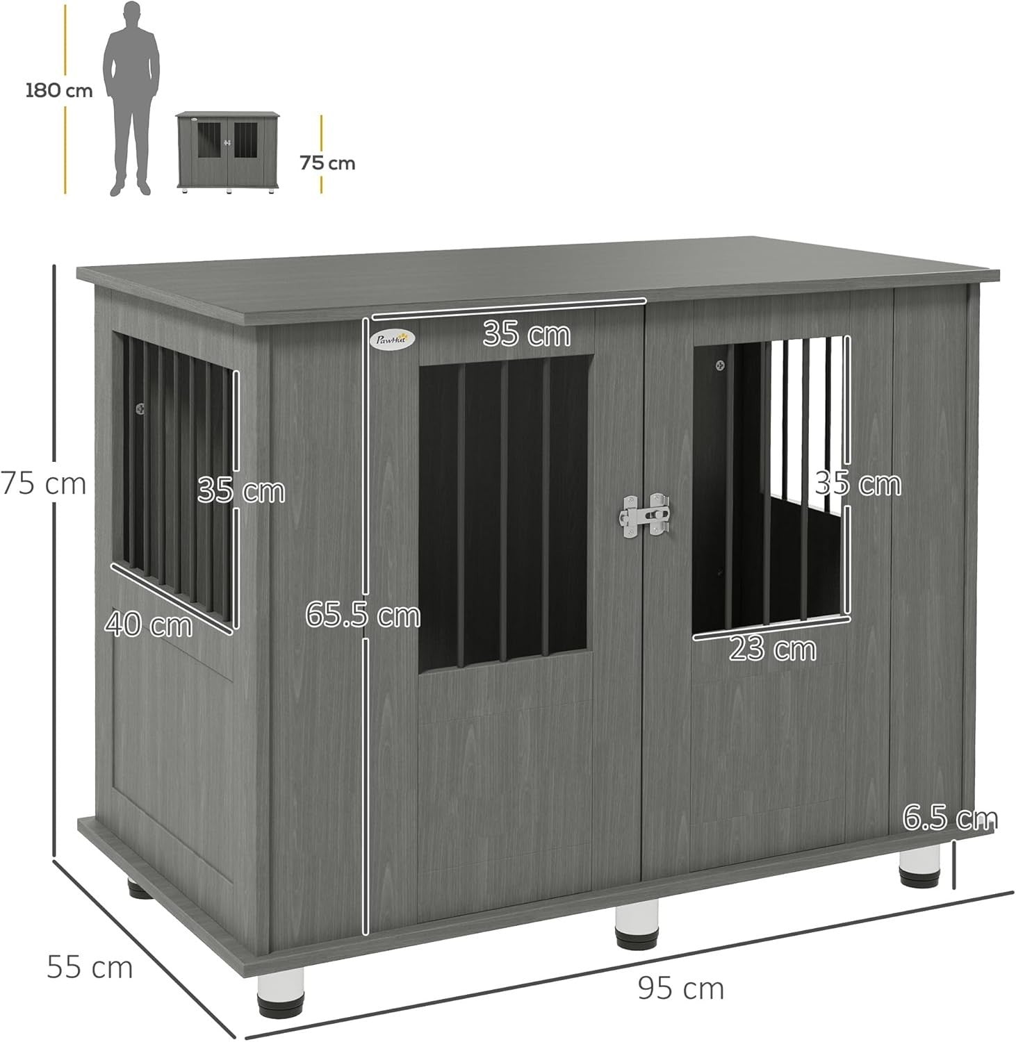 Large Indoor Dog Crate Furniture with Magnetic Doors – 95x55x75cm End Table - Kwikley