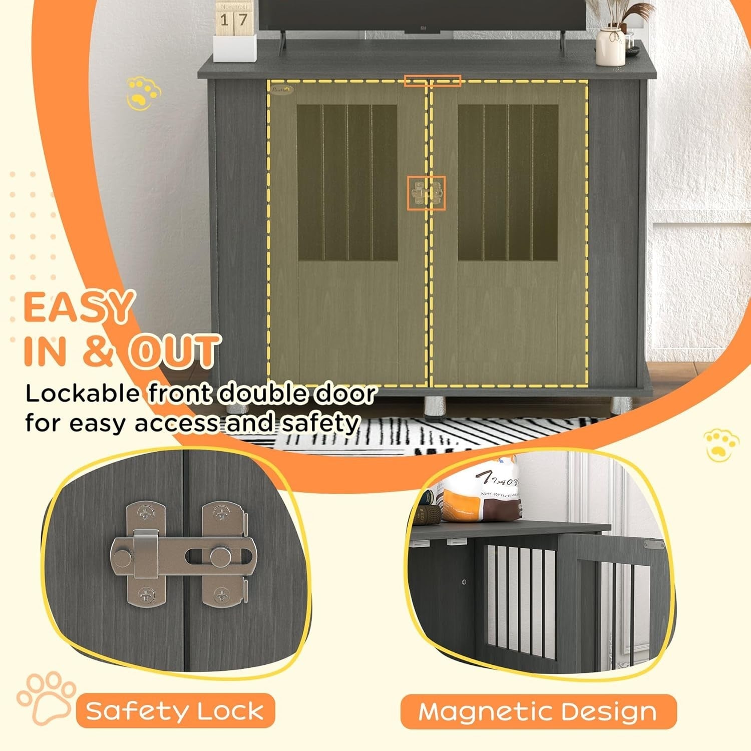 Large Indoor Dog Crate Furniture with Magnetic Doors – 95x55x75cm End Table - Kwikley