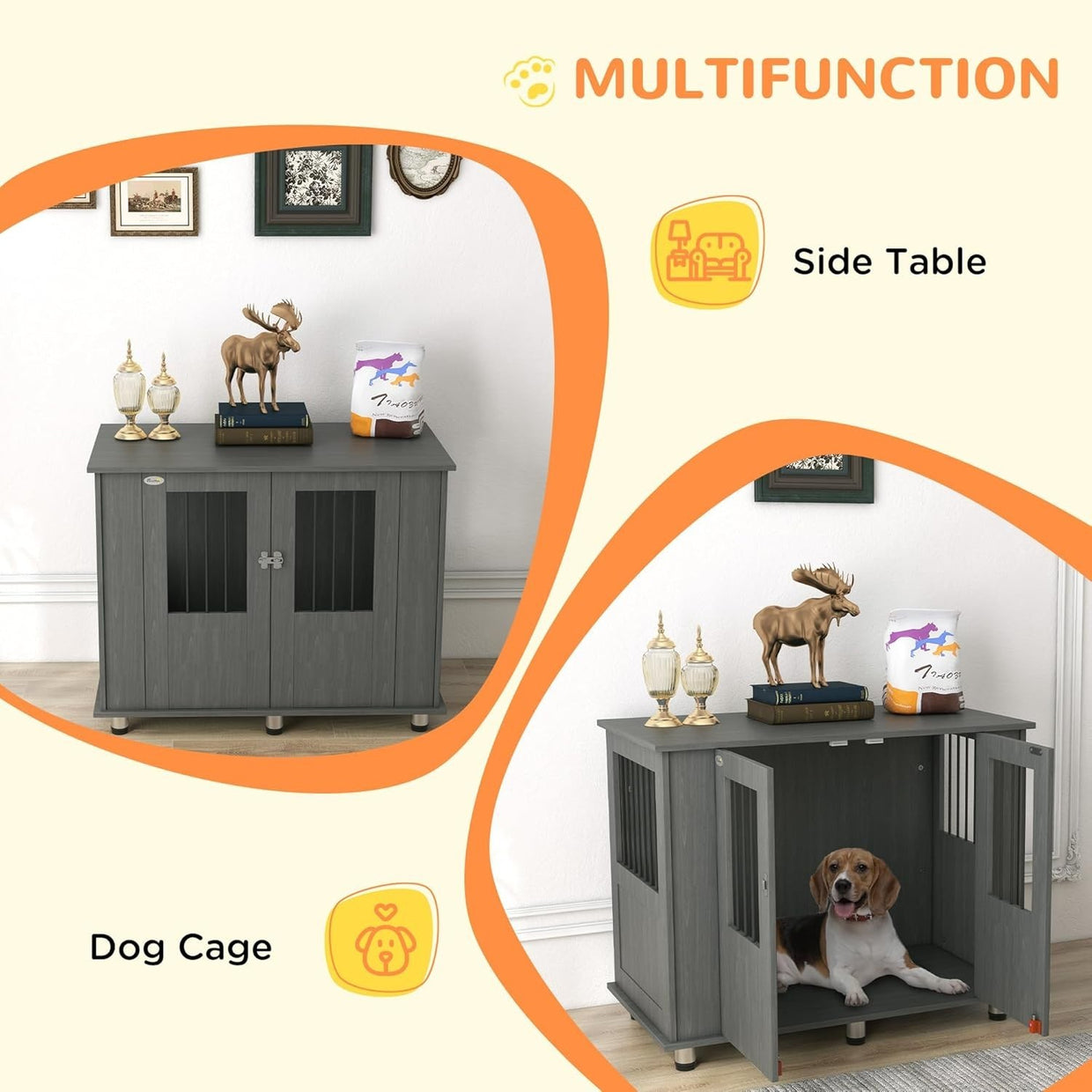 Large Indoor Dog Crate Furniture with Magnetic Doors – 95x55x75cm End Table - Kwikley