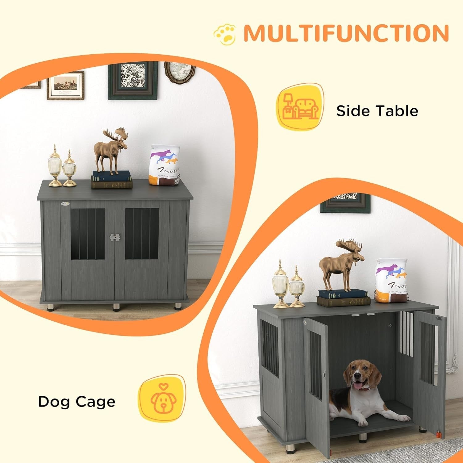 Large Indoor Dog Crate Furniture with Magnetic Doors – 95x55x75cm End Table - Kwikley