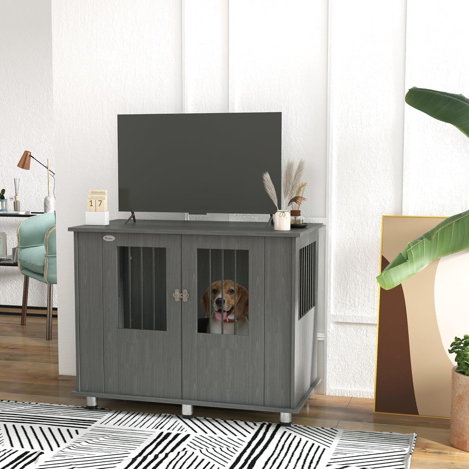 Large Indoor Dog Crate Furniture with Magnetic Doors – 95x55x75cm End Table - Kwikley