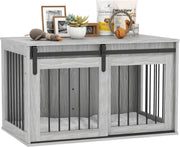Large Indoor Dog Crate Table | Stylish Kennel w/ Cushion & Sliding Door - Kwikley