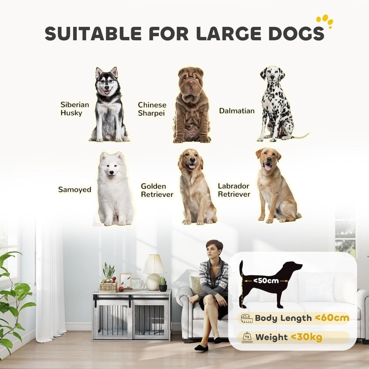 Large Indoor Dog Crate Table | Stylish Kennel w/ Cushion & Sliding Door - Kwikley