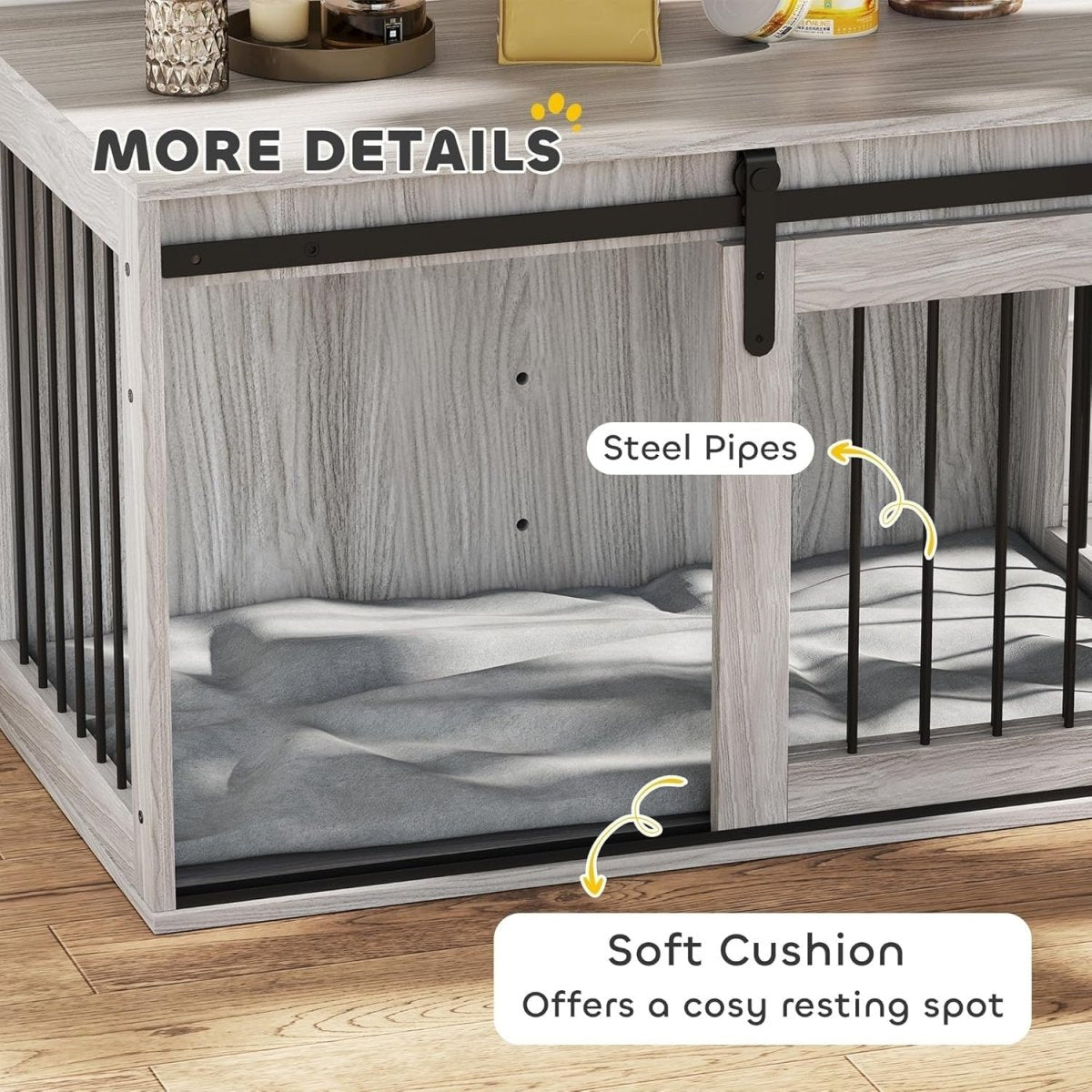 Large Indoor Dog Crate Table | Stylish Kennel w/ Cushion & Sliding Door - Kwikley