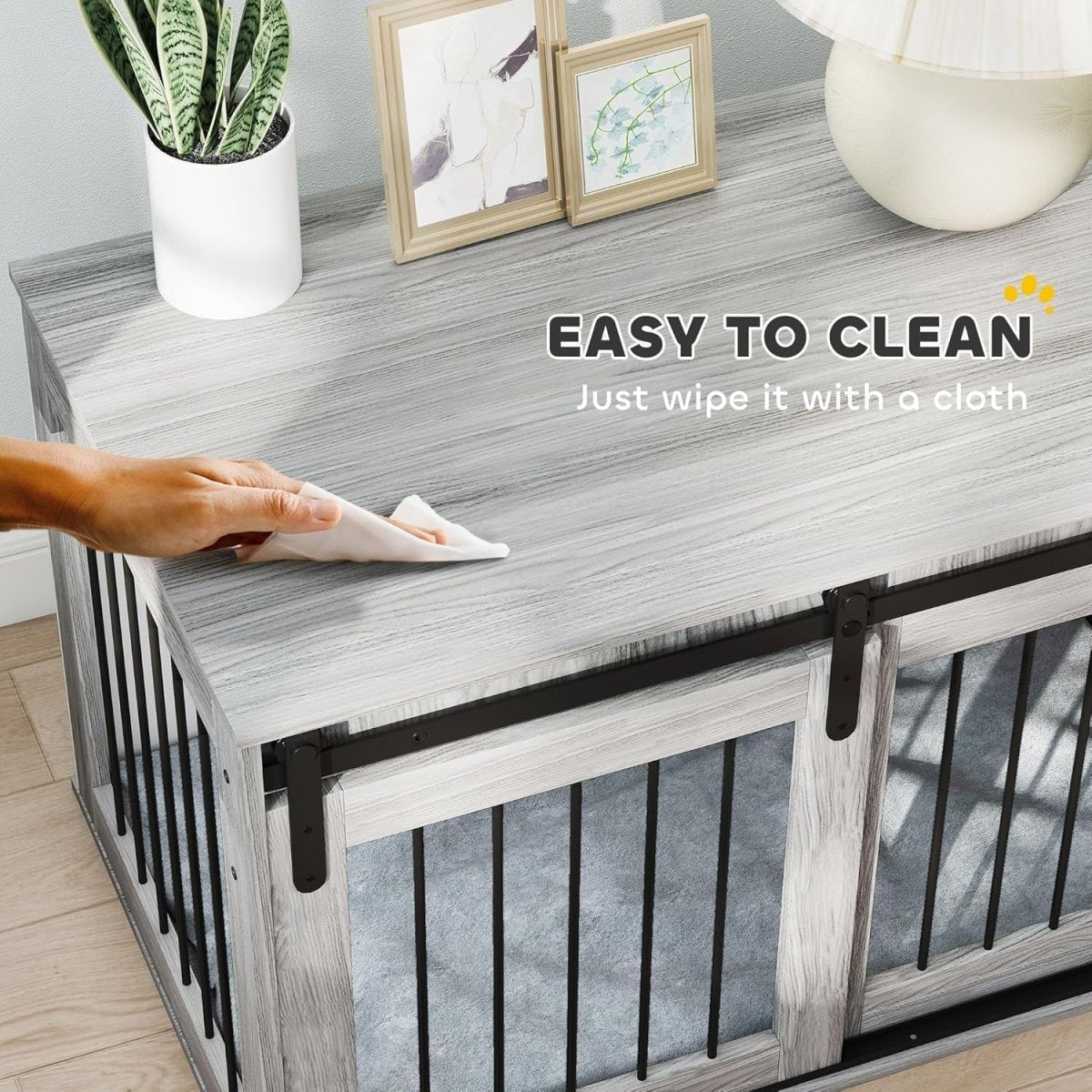 Large Indoor Dog Crate Table | Stylish Kennel w/ Cushion & Sliding Door - Kwikley