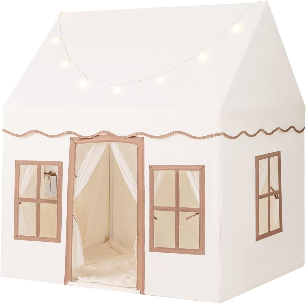 Large Indoor Kids Fairy Play Tent Castle with Star Lights Non Slip Mat - Kwikley
