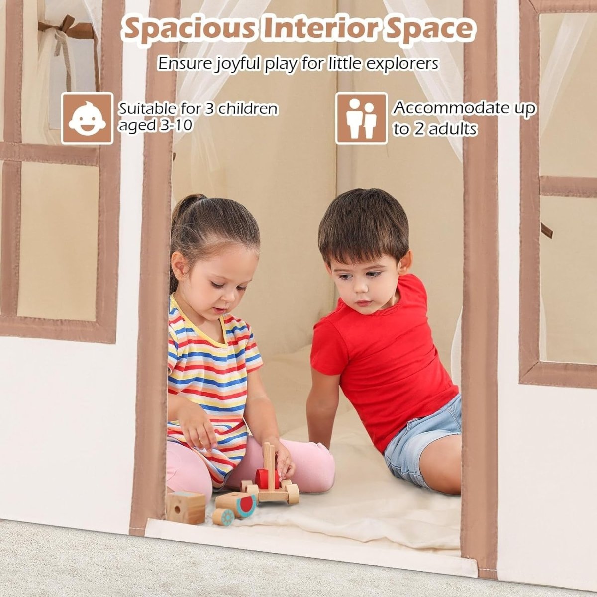 Large Indoor Kids Fairy Play Tent Castle with Star Lights Non Slip Mat - Kwikley