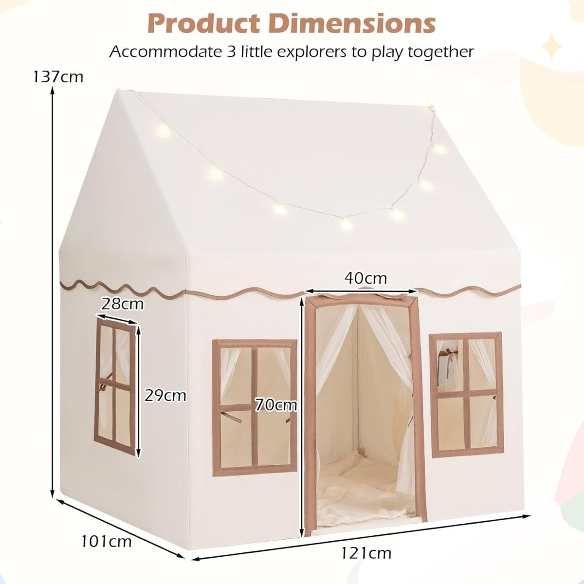 Large Indoor Kids Fairy Play Tent Castle with Star Lights Non Slip Mat - Kwikley