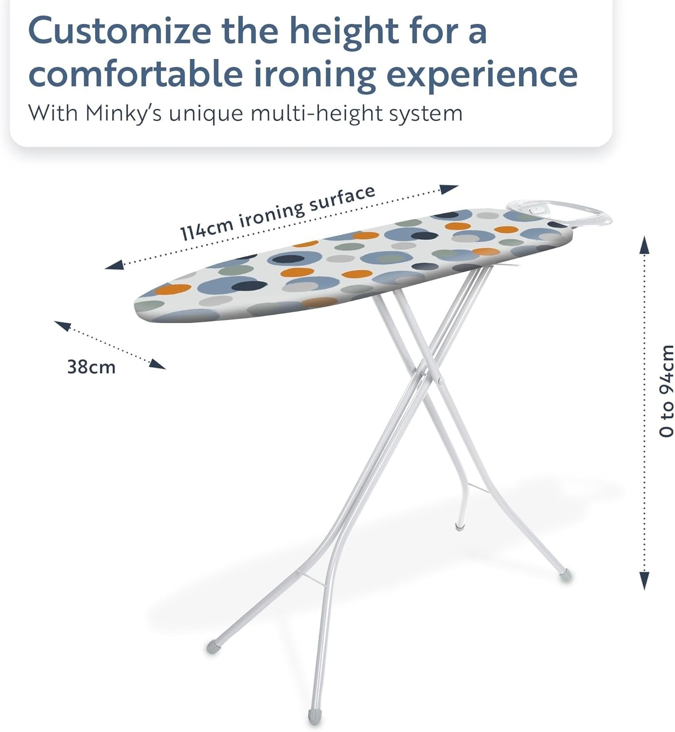 Large Ironing Board 114x38cm Adjustable Height Non - Slip Foldable Iron Rest - Kwikley
