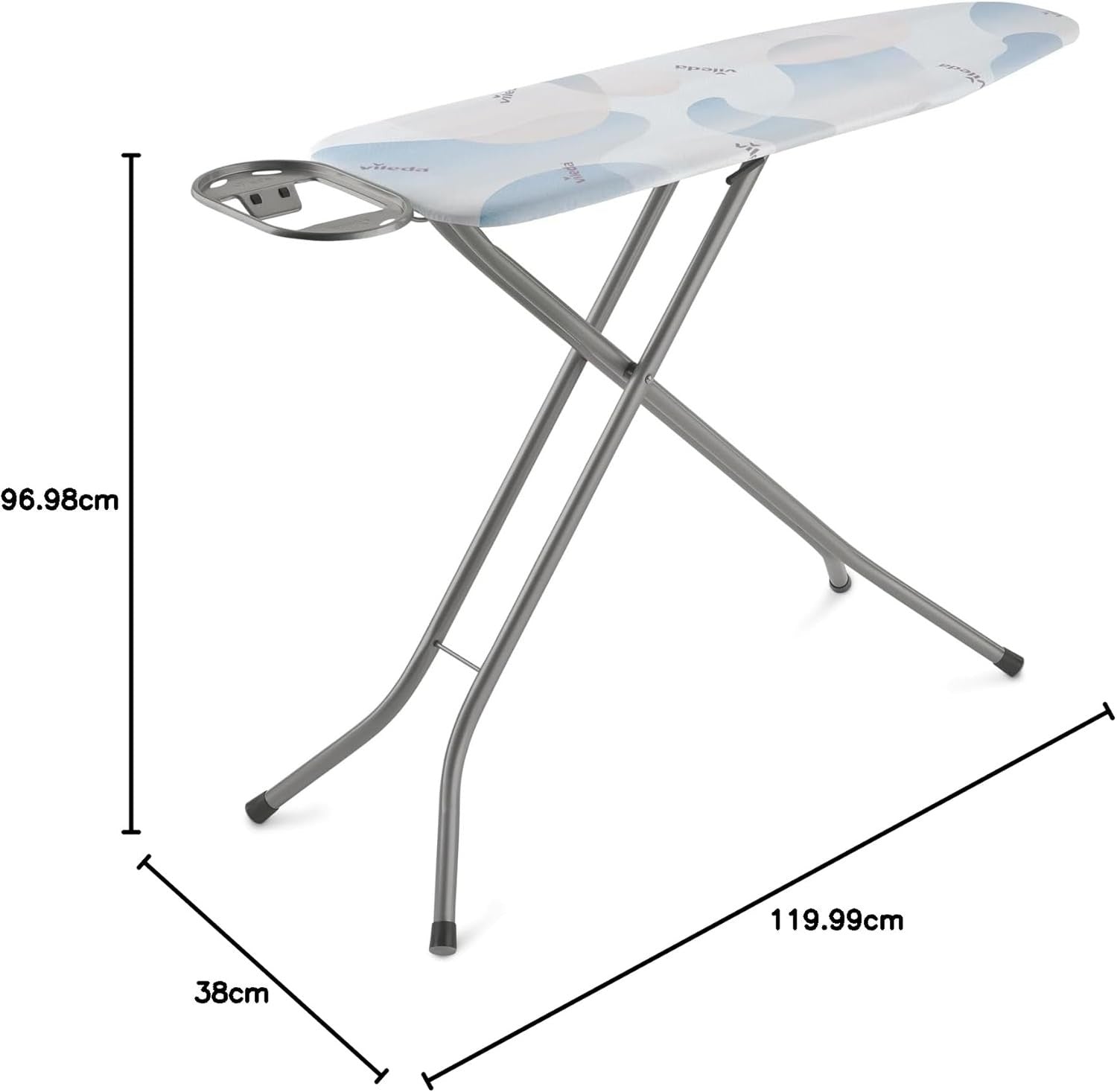 Large Ironing Board 120x38cm Adjustable Height Steam Press Foldable - Kwikley