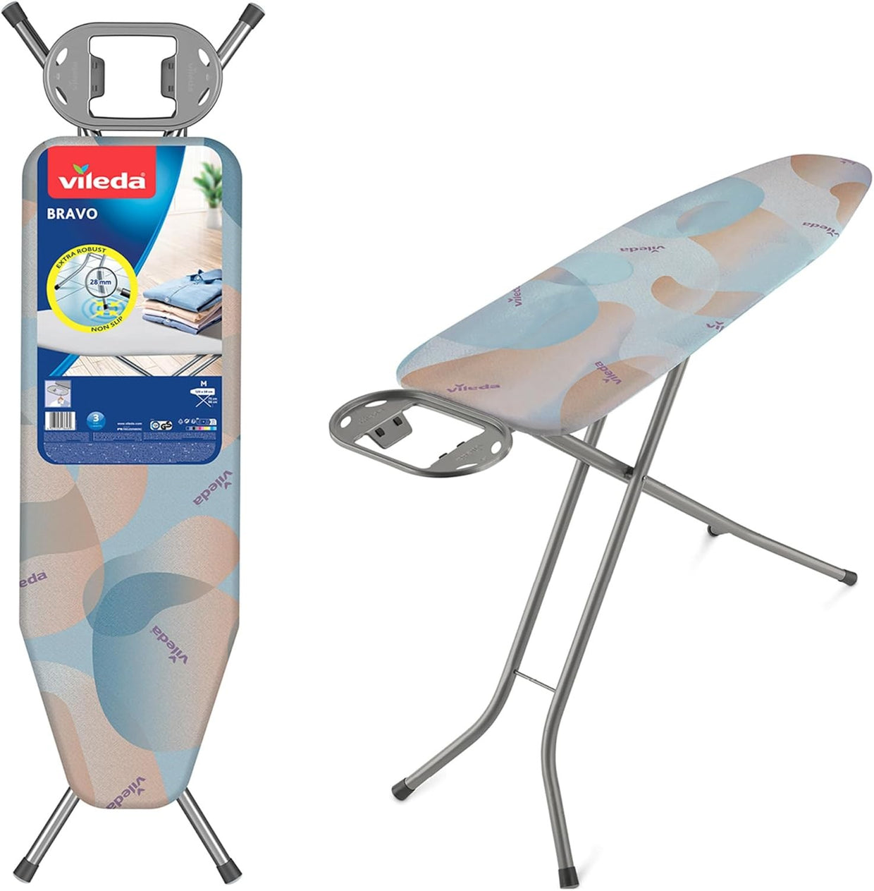 Large Ironing Board 120x38cm Adjustable Height Steam Press Foldable - Kwikley